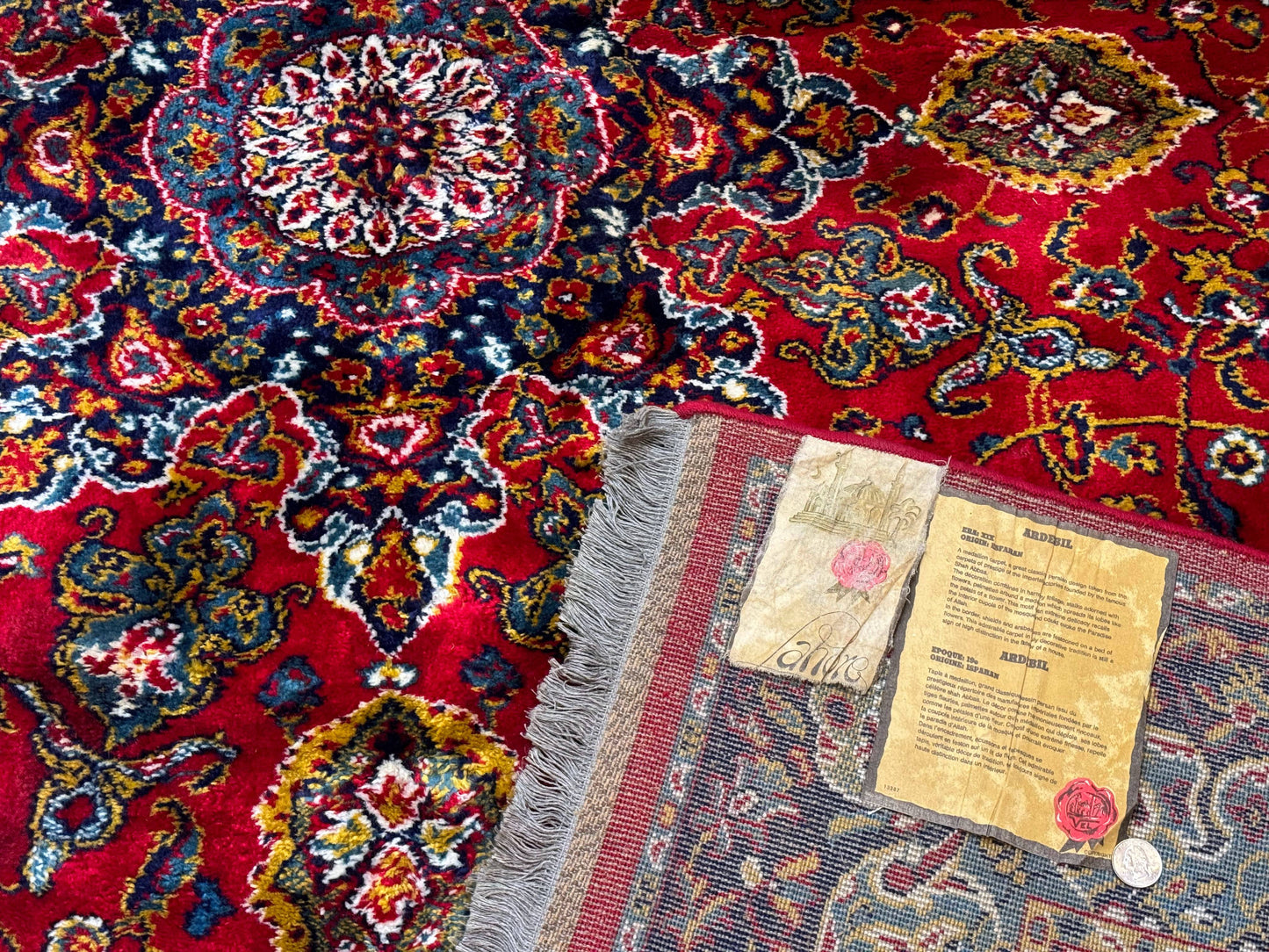Red Persian Rug 6x9, Medallion Carpet, Ardebil Design, Vintage Belgium Power Loomed Carpet - Nuvé