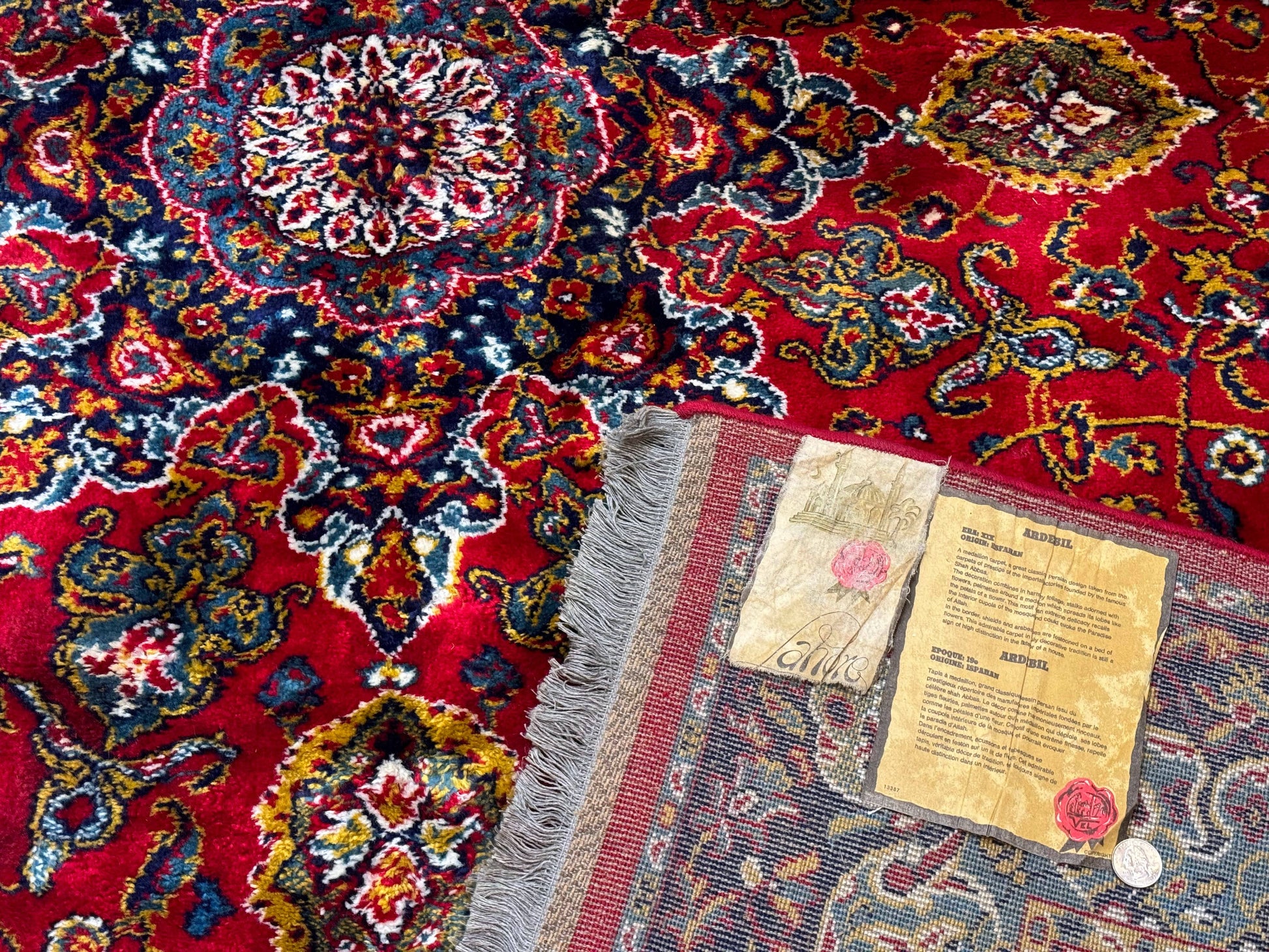 Red Persian Rug 6x9, Medallion Carpet, Ardebil Design, Vintage Belgium Power Loomed Carpet - Nuvé