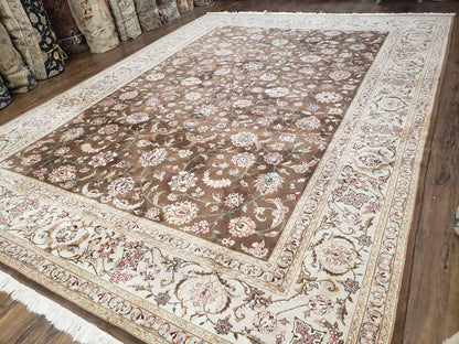Vintage Pak-Persian Area Rug 9x12, Wool Hand-Knotted Spice Brown & Ivory Traditional Fine Oriental Carpet, Pakistani Carpet, 9 x 12 Fine Rug - Nuvé