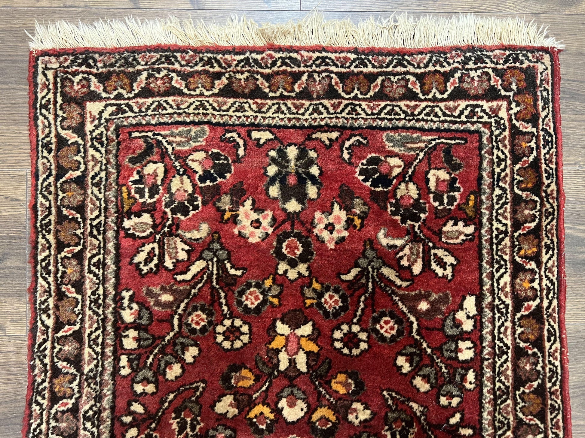 Small Persian Sarouk Rug 2x4 ft, Allover Floral Pattern, Red Black Cream, Hand Knotted Wool Traditional Oriental Carpet, Antique Persian Rug 2 x 4 - Nuvé