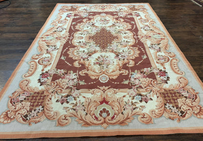 Vintage Needlepoint Rug 6x9, Aubusson Rug, Flatweave Wool Elegant Carpet, Medium Size, French European Design - Nuvé