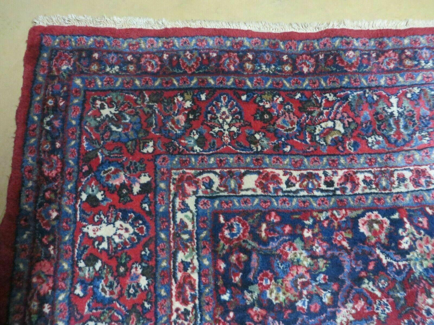 9x12 Persian Sarouk Rug - Semi Open Field Medallion Rug - Ivory Red Blue Hand Knotted Wool Oriental Carpet 9 x 12 Antique Rug - Vegetable Dyes - Nuvé