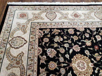 8' 5" X 11' 6" Vintage Handmade Oriental Floral Wool Rug Silk Accent Black Nice - Nuvé