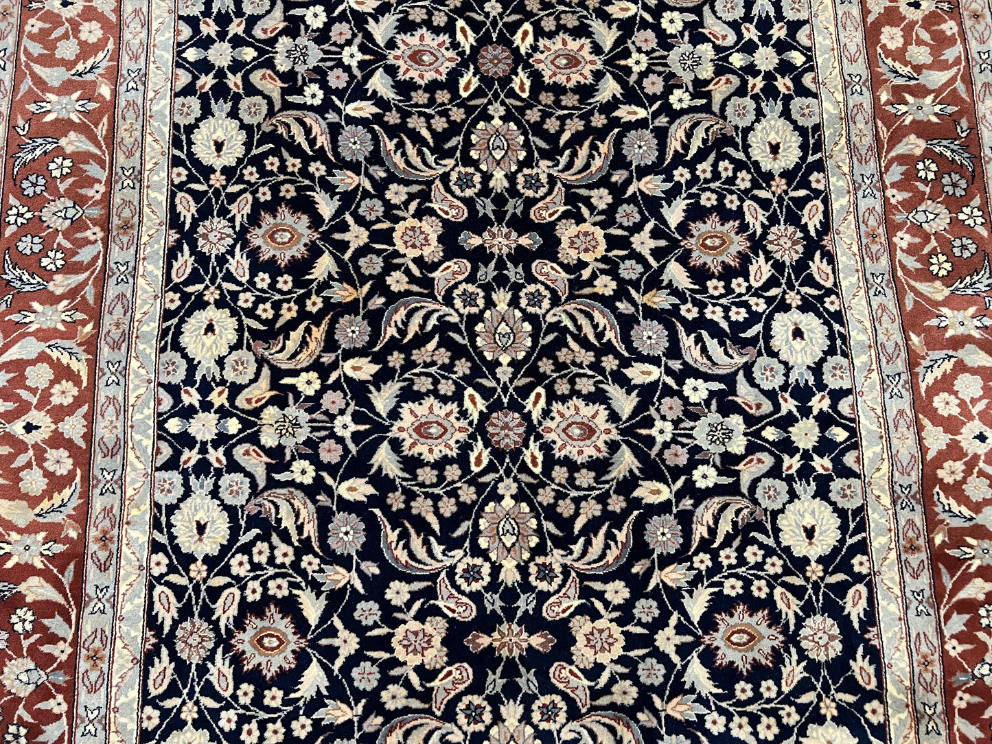 Indo Sarouk Rug 6x9, Vintage Indian Persian Rug, Wool Oriental Carpet, Navy Blue Red Allover Floral Rug, Traditional Very Fine Rug, Area Rug - Nuvé