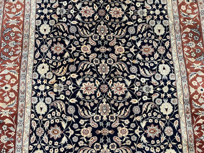Indo Sarouk Rug 6x9, Vintage Indian Persian Rug, Wool Oriental Carpet, Navy Blue Red Allover Floral Rug, Traditional Very Fine Rug, Area Rug - Nuvé
