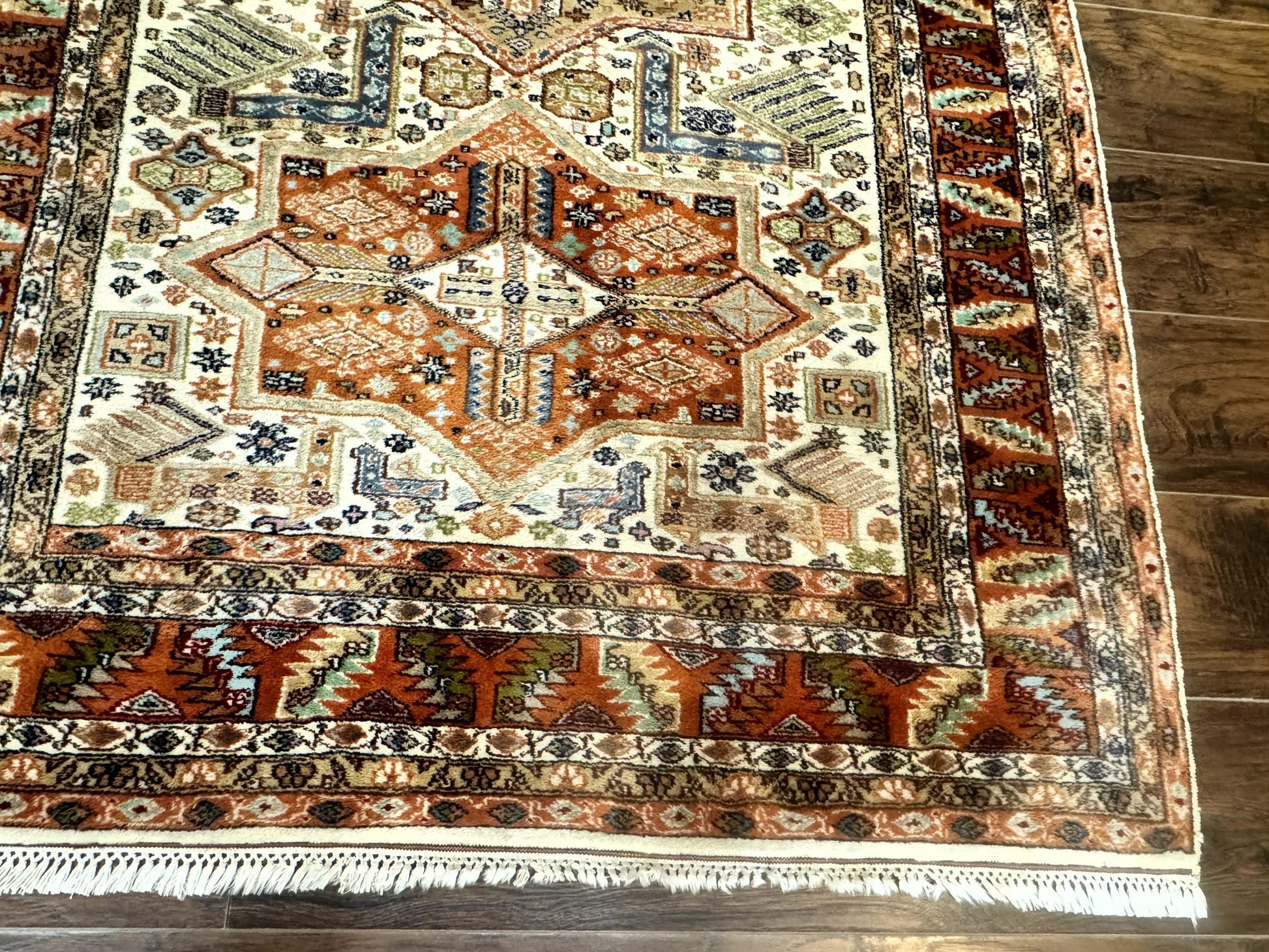 Turkish Kazak Rug 4x6, Geometric Medallions, Vintage Handmade Wool Carpet - Nuvé