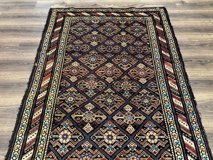 Antique Persian Wide Runner Rug 4x9, Kurdish Rug, Panel Design, Rainbow Border, Rare Tribal Rug - Nuvé