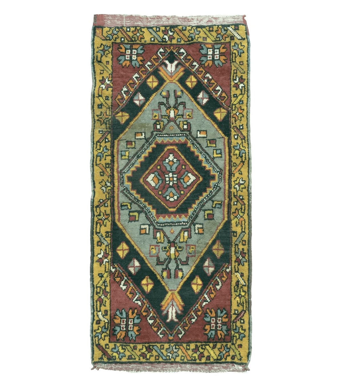 19" X 42" Antique Handmade Turkish Colorful Oushak Oshak Yastik Wool Rug Mat