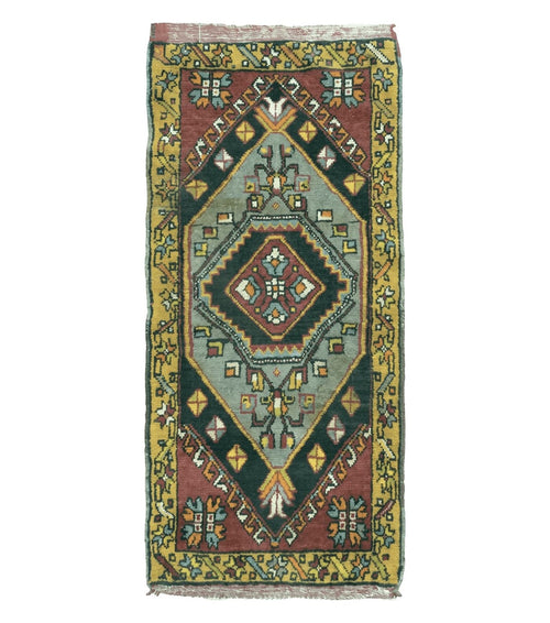 19" X 42" Antique Handmade Turkish Colorful Oushak Oshak Yastik Wool Rug Mat