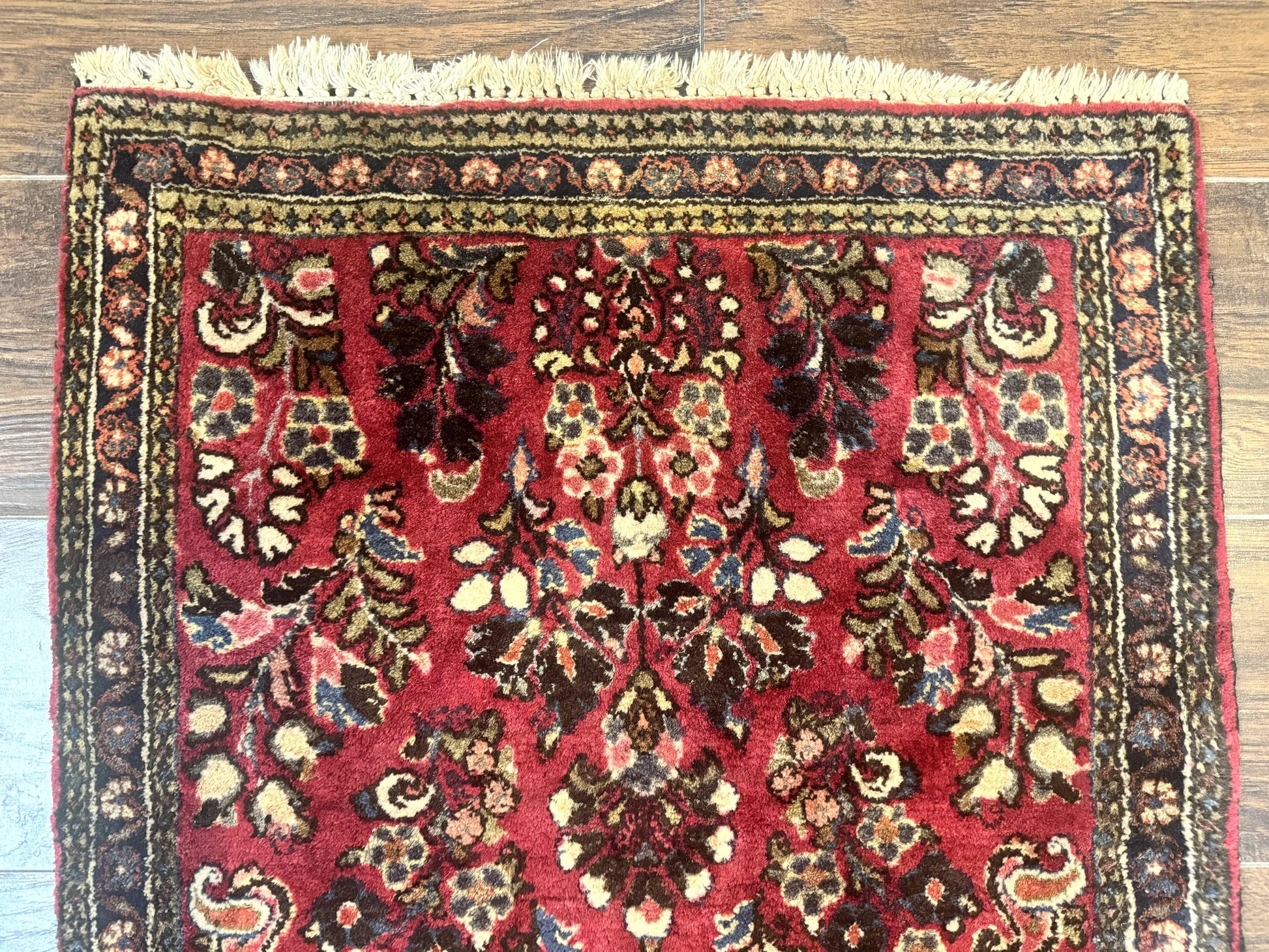 Small Persian Sarouk Rug 2x4, Floral, Red Hand Knotted Wool Traditional Oriental Carpet, Antique Persian Rug 2 x 4 - Nuvé