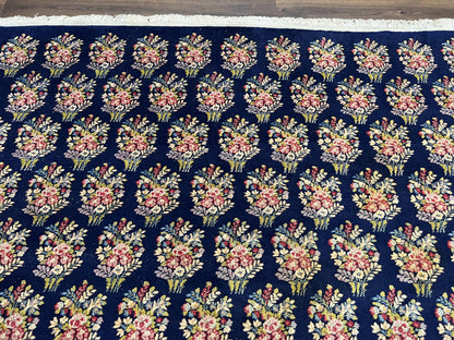 Persian Rug 9x12, Authentic Hand Knotted Carpet, Repeated Floral Motif Garden of Eden, Navy Blue Wool Rug 9 x 12, Semi Antique Kirman Rug - Nuvé