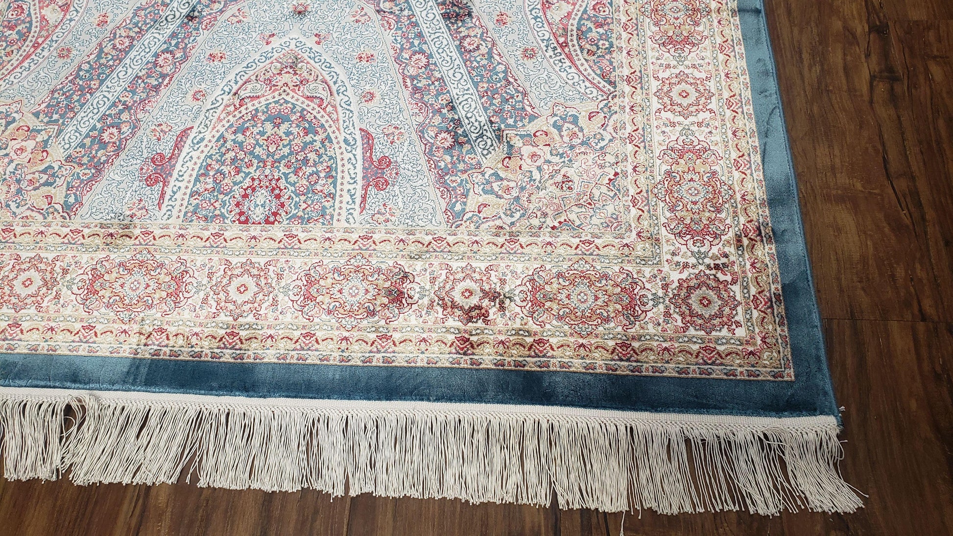 4x6 Silk Carpet, Light Blue & Beige Oriental Rug 4 x 6ft, Traditional Design Medallion All Over, Bamboo Silk, Super Fine, High Quality, Soft - Nuvé