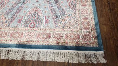 4x6 Silk Carpet, Light Blue & Beige Oriental Rug 4 x 6ft, Traditional Design Medallion All Over, Bamboo Silk, Super Fine, High Quality, Soft - Nuvé