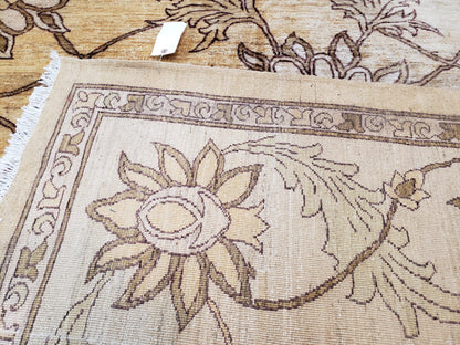 Oversized Peshawar Chobi Oushak Area Rug 11.6 x 12.5, Wool Hand-Knotted Light Gold & Ivory Decorative Pakistani Floral Carpet, 11x12 - 12x13 - Nuvé