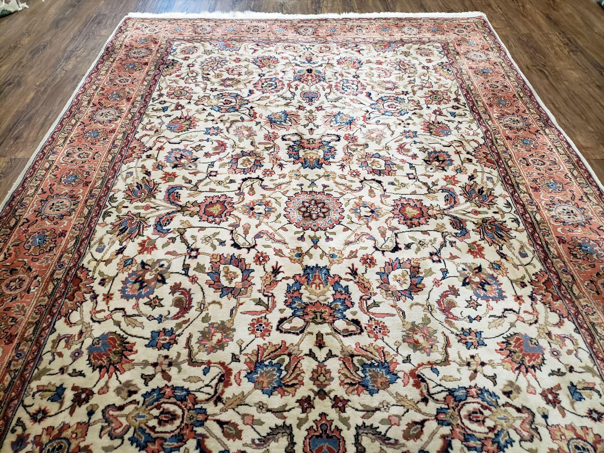 6x9 Top Quality Handmade Wool Area Rug Floral Allover Carpet Veg Dyes Beige - Nuvé