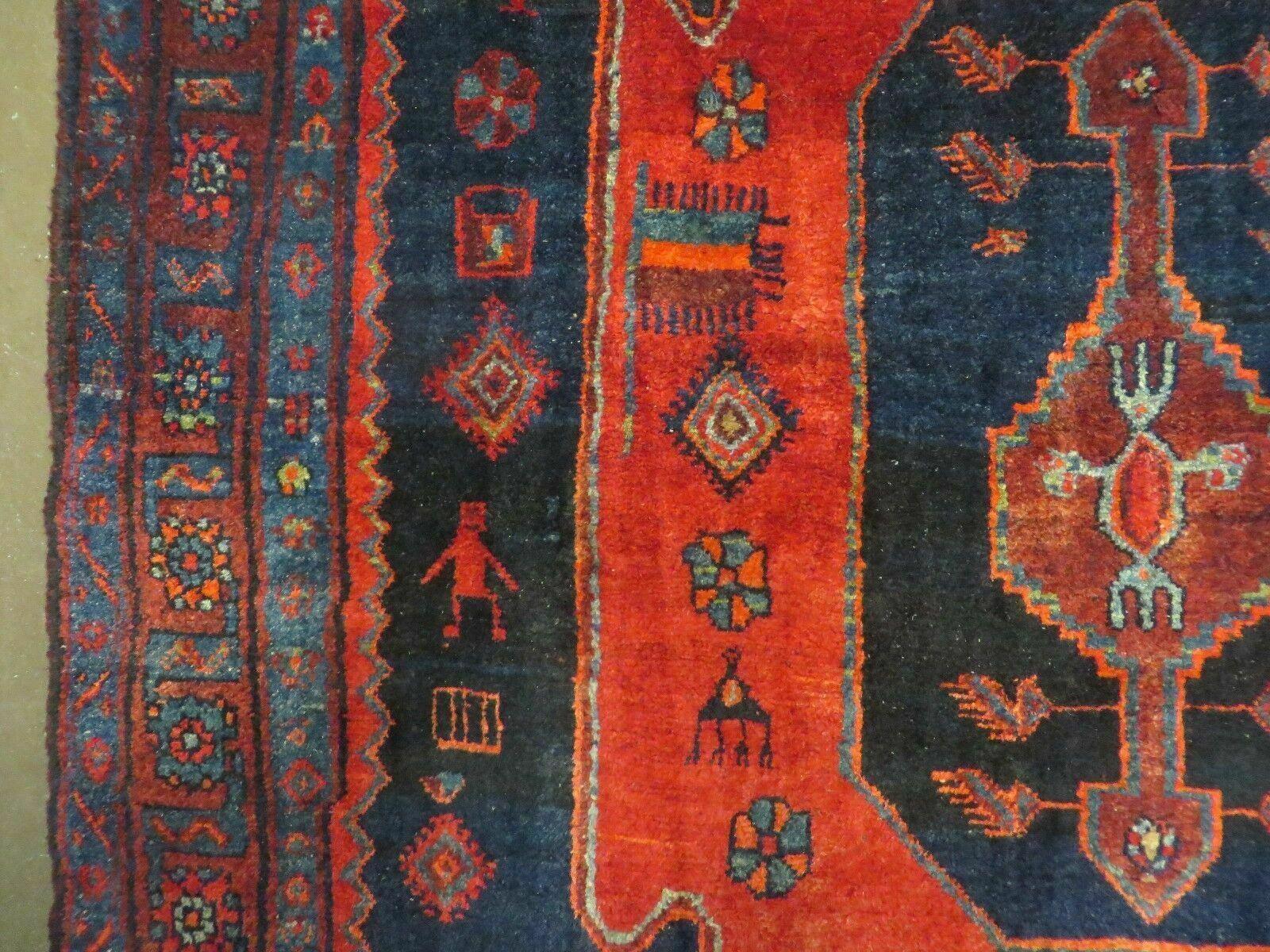 4' 6" X 8' 2" Antique Handmade India Tribal Geometric Wool Rug Red Blue # 129 - Nuvé