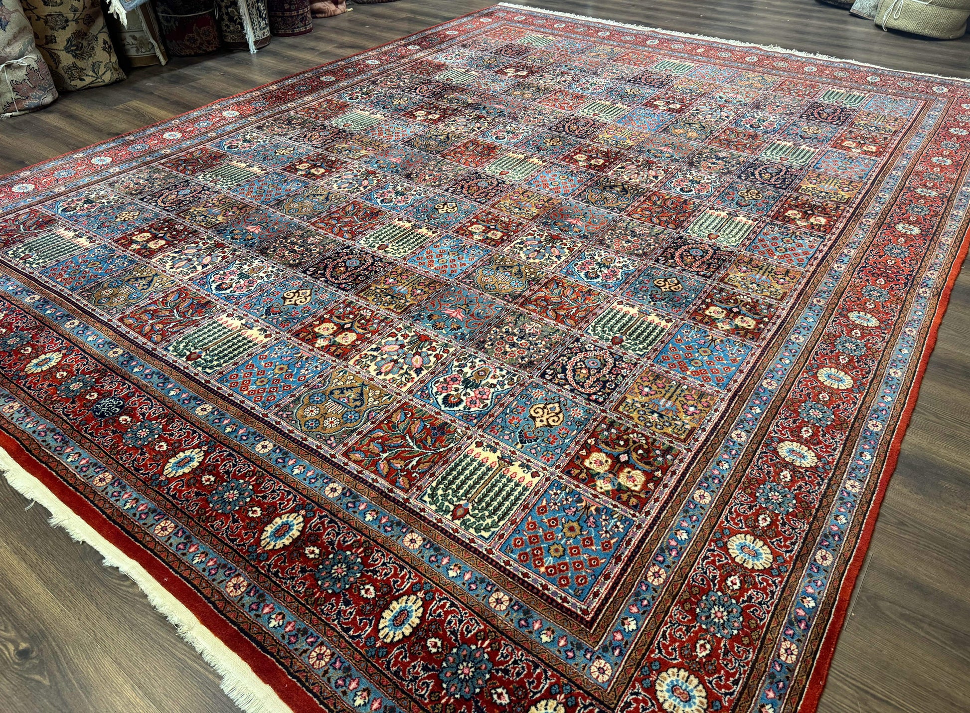 Wonderful Persian Qum Rug 10x13, Panel Design, Fine 260 KPSI, Signed, Red Multicolor - Nuvé
