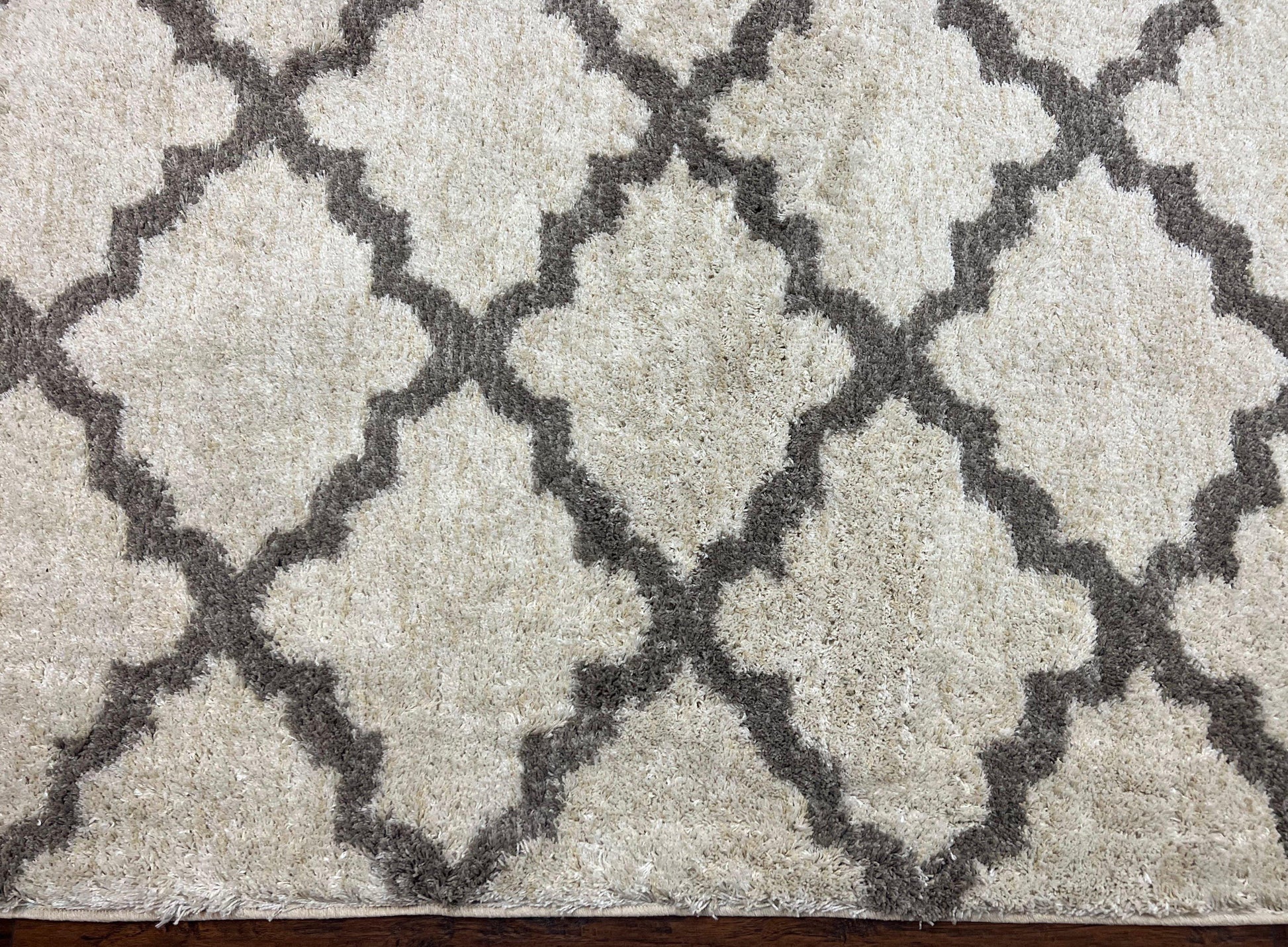 Modern Shag Rug, Ivory and Gray, Diamond Panel Design, Room Sized Area Rug - Nuvé