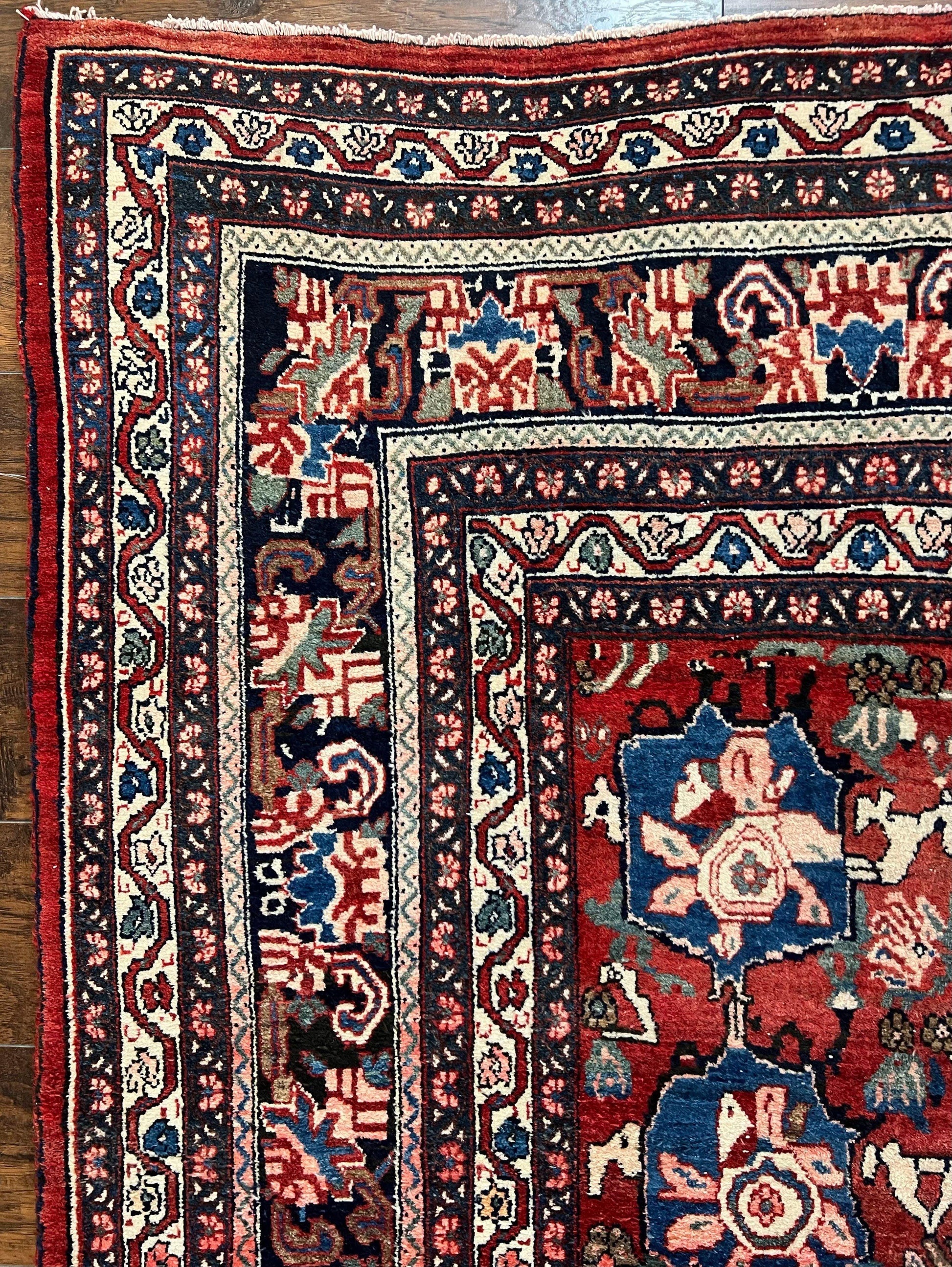Antique Persian Bijar Rug 9x12 - Allover Motif, Red & Blue - Nuvé