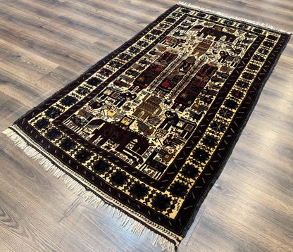 Persian Baluch Tribal Rug 4x6, Human and Bird Pictorials, Vintage, Wool, Collectible - Nuvé