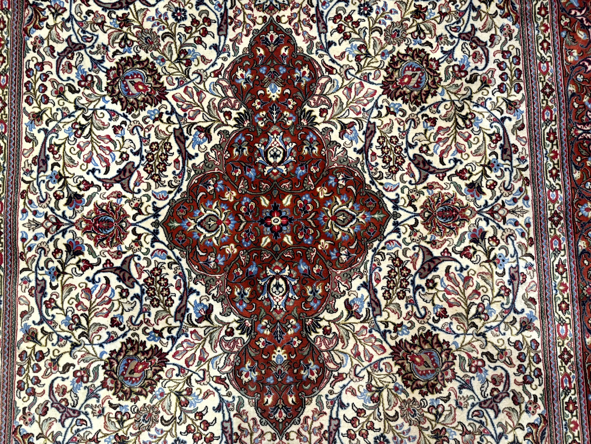 Persian Qum Rug 7x11, Beige and Red, Highly Detailed Floral Pattern, Fine 260 KPSI - Nuvé