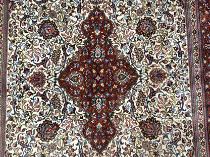 Persian Qum Rug 7x11, Beige and Red, Highly Detailed Floral Pattern, Fine 260 KPSI - Nuvé