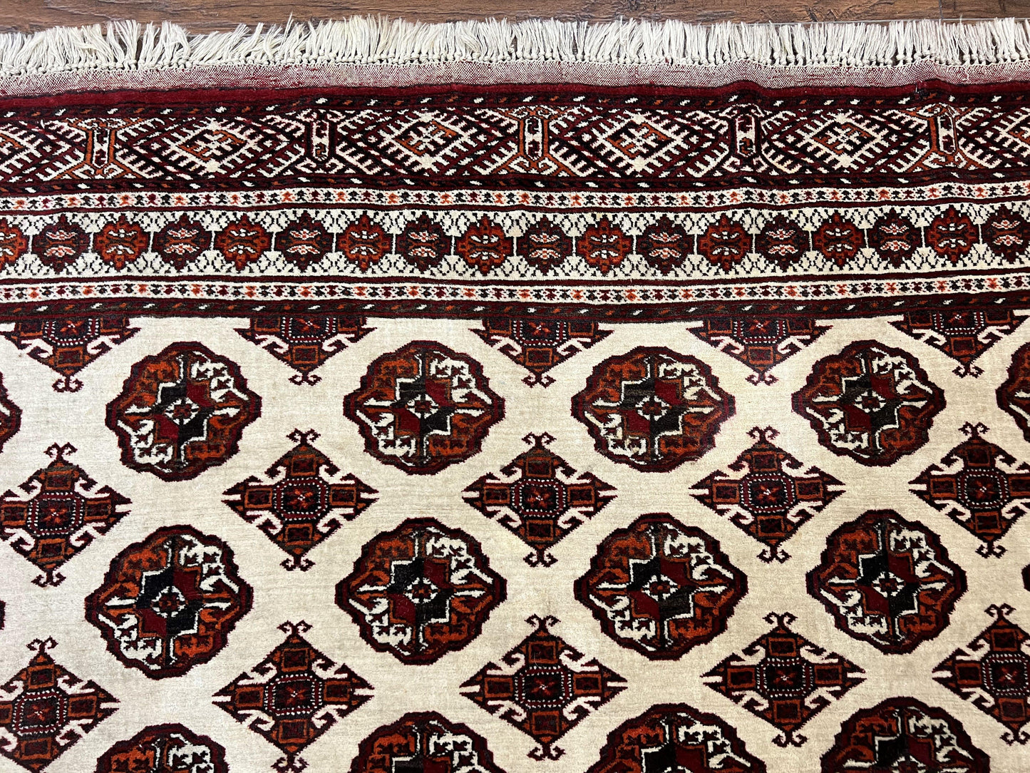 Persian Turkoman Rug 7x8, Almost Square Rare, Hand Knotted, Yamud, Bohemian Rug, Handmade Tribal Rug, Cream Red, Handmade Oriental Carpet - Nuvé