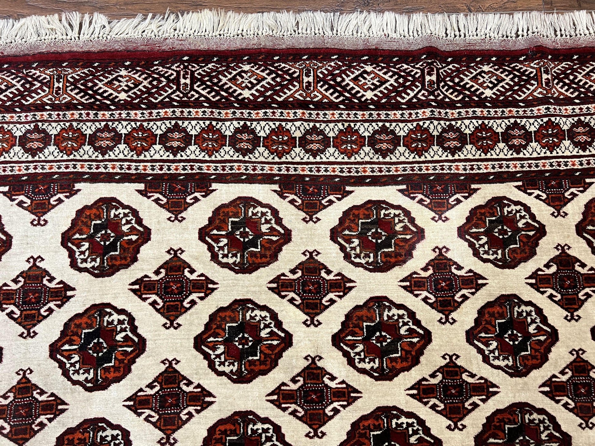 Persian Turkoman Rug 7x8, Almost Square Rare, Hand Knotted, Yamud, Bohemian Rug, Handmade Tribal Rug, Cream Red, Handmade Oriental Carpet - Nuvé