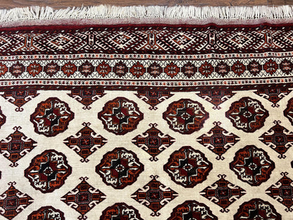 Persian Turkoman Rug 7x8, Almost Square Rare, Hand Knotted, Yamud, Bohemian Rug, Handmade Tribal Rug, Cream Red, Handmade Oriental Carpet - Nuvé