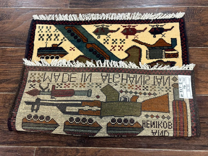 Afghan War Rug, Helicopters Tanks Guns, Handmade, Wool, 2x3 - Nuvé