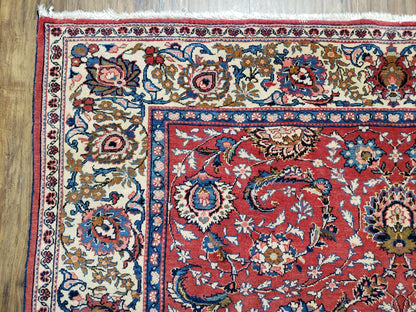 Semi Antique Persian Kashan, Red & Cream, Hand-Knotted, Wool, 4' 8" x 6' 6", Pair A - Nuvé