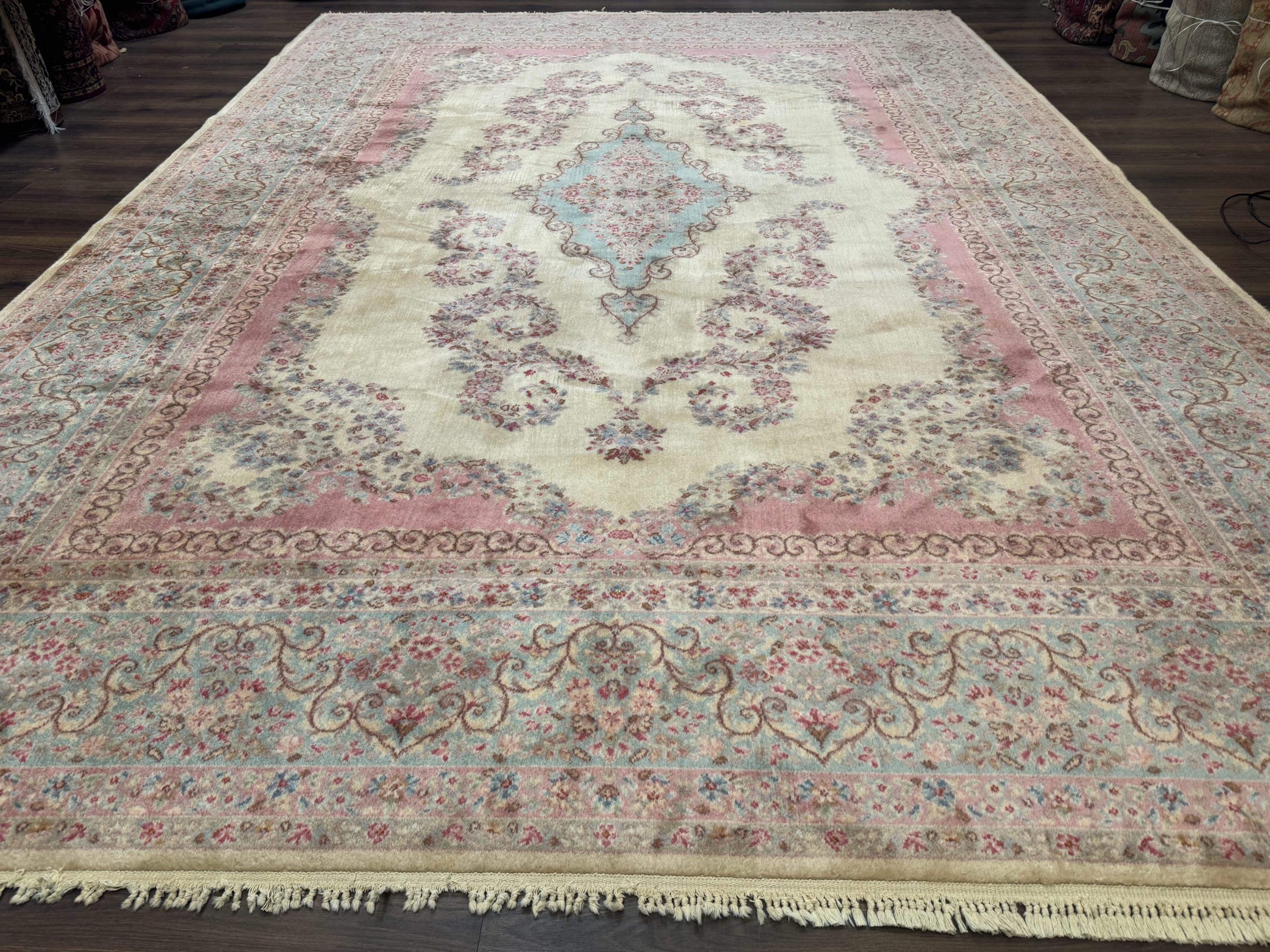 10x14 Karastan Kirman Rug #784 Pastel Ivory Kirman Medallion, Wool Antique Original 700 Series - Nuvé