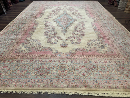 10x14 Karastan Kirman Rug #784 Pastel Ivory Kirman Medallion, Wool Antique Original 700 Series - Nuvé