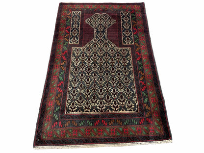3x5 New Vintage Handmade Wool Rug Tribal Balouch Turkoman Prayer Rug Veggie Dyes - Nuvé
