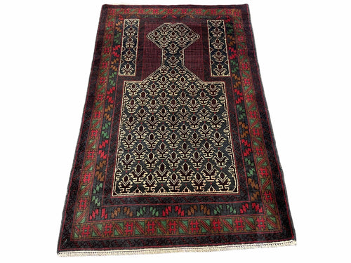 3x5 New Vintage Handmade Wool Rug Tribal Balouch Turkoman Prayer Rug Veggie Dyes - Nuvé