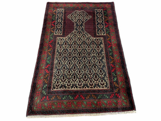 3x5 New Vintage Handmade Wool Rug Tribal Balouch Turkoman Prayer Rug Veggie Dyes - Nuvé