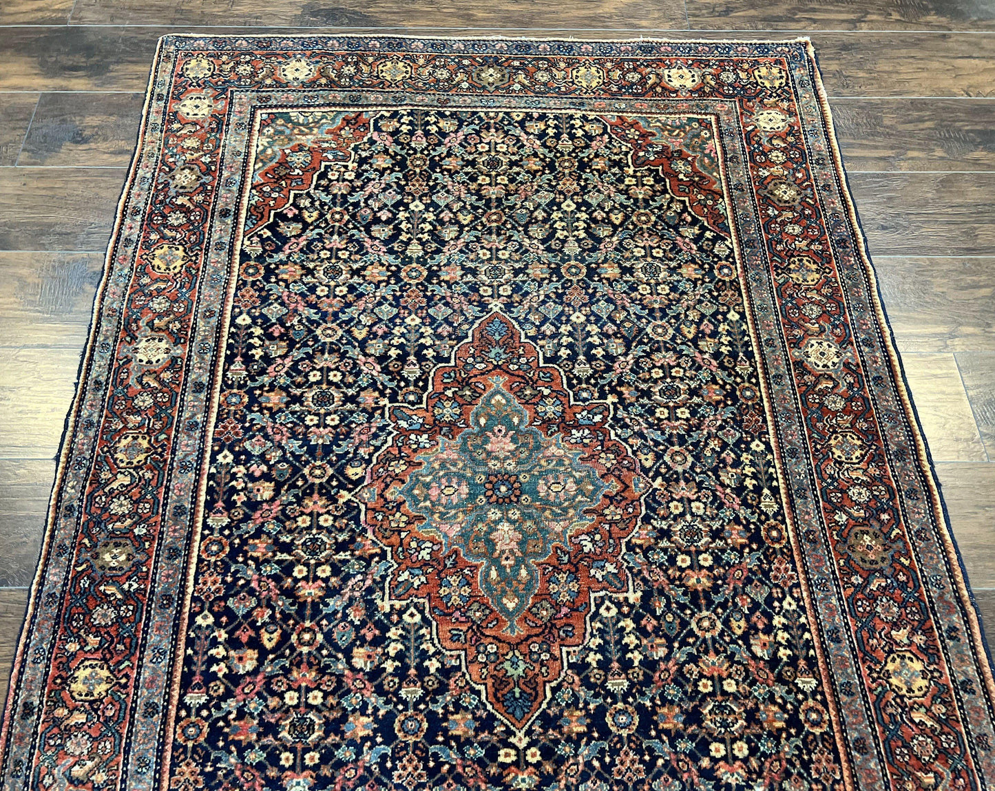 Persian Rug 4x7 Antique Sarouk Farahan Carpet, Navy Blue and Red Wool Rug - Nuvé