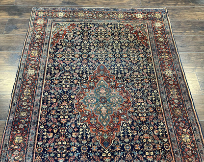 Persian Rug 4x7 Antique Sarouk Farahan Carpet, Navy Blue and Red Wool Rug - Nuvé