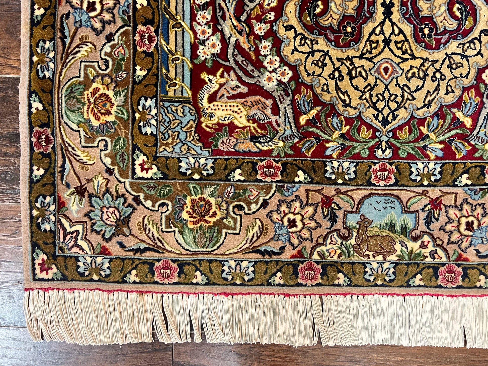 Marvelous Persian Isfahan Rug 3.7 x 5.6, Tree of Life and Animal Pictorials, Handmade Vintage Super Fine 600 KPSI, Kork Wool  Silk Highlights, Rare - Nuvé