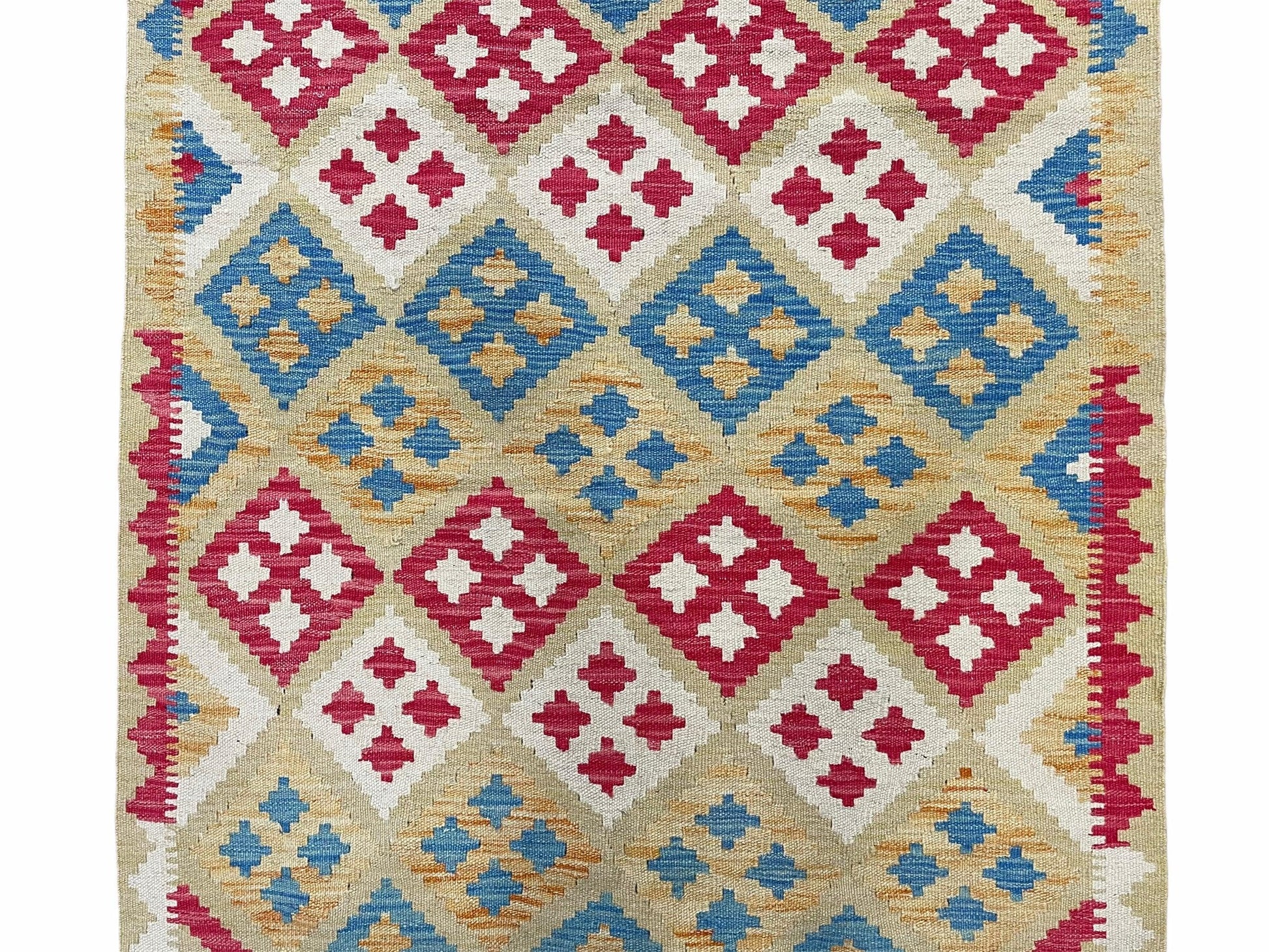 3x5 Kilim Rug Multicolor Tribal Kilim Rug 3 x 5 Tan Light Blue Red Beige New Turkish Anatolian Wool Kilim Flatweave Rug - Nuvé
