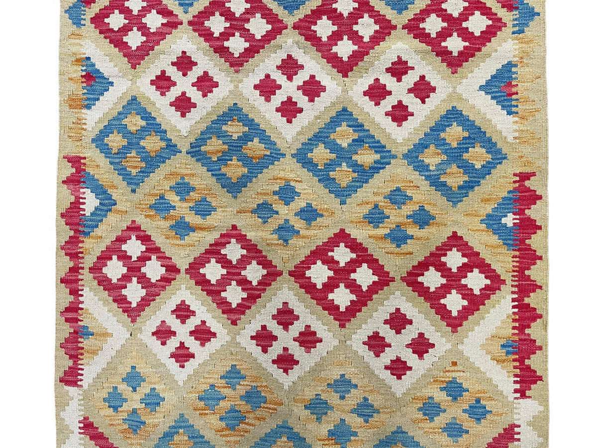 3x5 Kilim Rug Multicolor Tribal Kilim Rug 3 x 5 Tan Light Blue Red Beige New Turkish Anatolian Wool Kilim Flatweave Rug