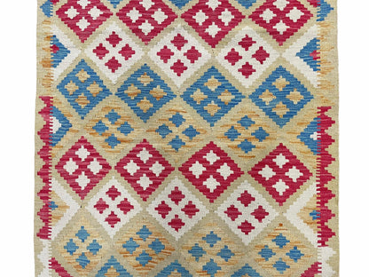 3x5 Kilim Rug Multicolor Tribal Kilim Rug 3 x 5 Tan Light Blue Red Beige New Turkish Anatolian Wool Kilim Flatweave Rug