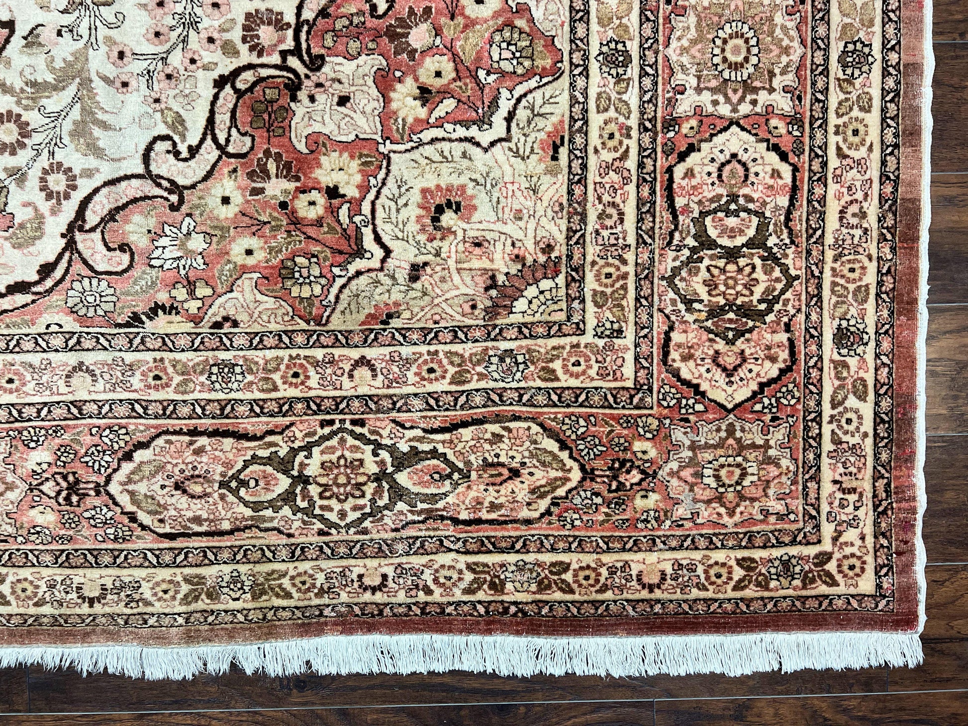 Antique Persian Tabriz Rug 10x12, Wool Hand Knotted Oriental Carpet, Beige Light Red, Floral Medallion - Nuvé