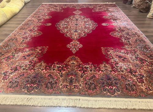 Karastan Rug 8.8 x12 Red Kirman #762, Original 700 Series, Vintage Karastan Carpet, Discontinued Karastan Rug, Karastan Wool Area Rug - Nuvé