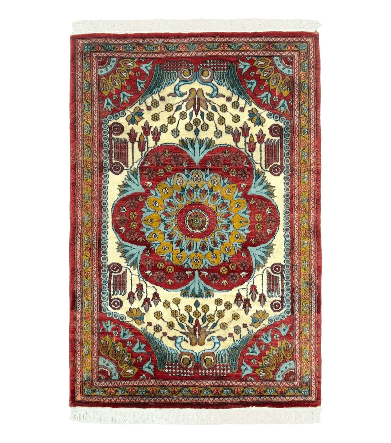 Persian Bijar Rug 2.6 x 4, Antique Carpet, Brick Red and Ivory