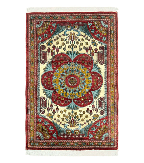 Persian Bijar Rug 2.6 x 4, Antique Carpet, Brick Red and Ivory