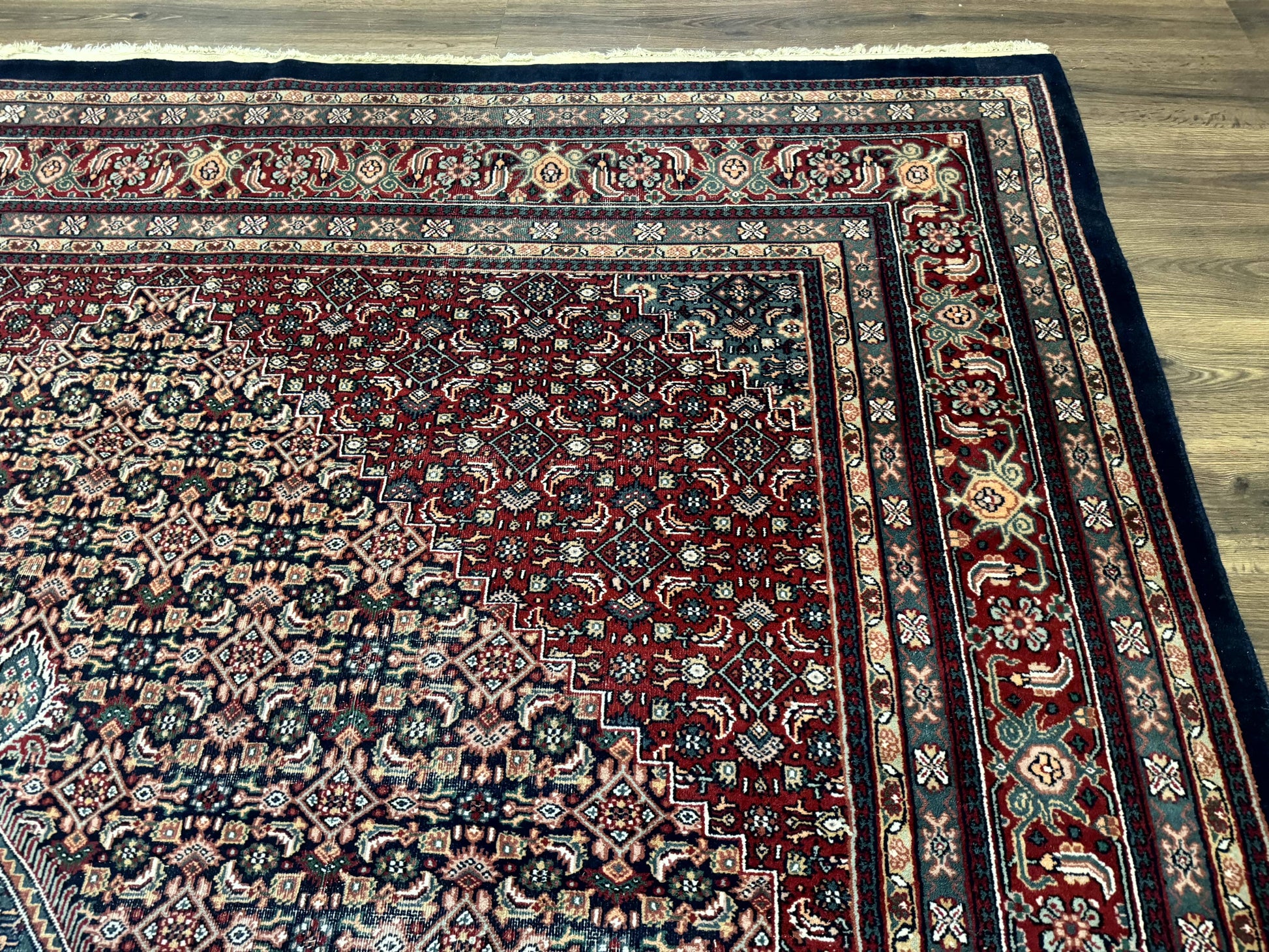 Indo Persian Bidjar Rug 9x12 Wool Handmade Carpet Dark Blue - Nuvé