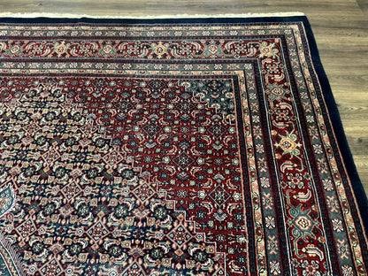 Indo Persian Bidjar Rug 9x12 Wool Handmade Carpet Dark Blue - Nuvé