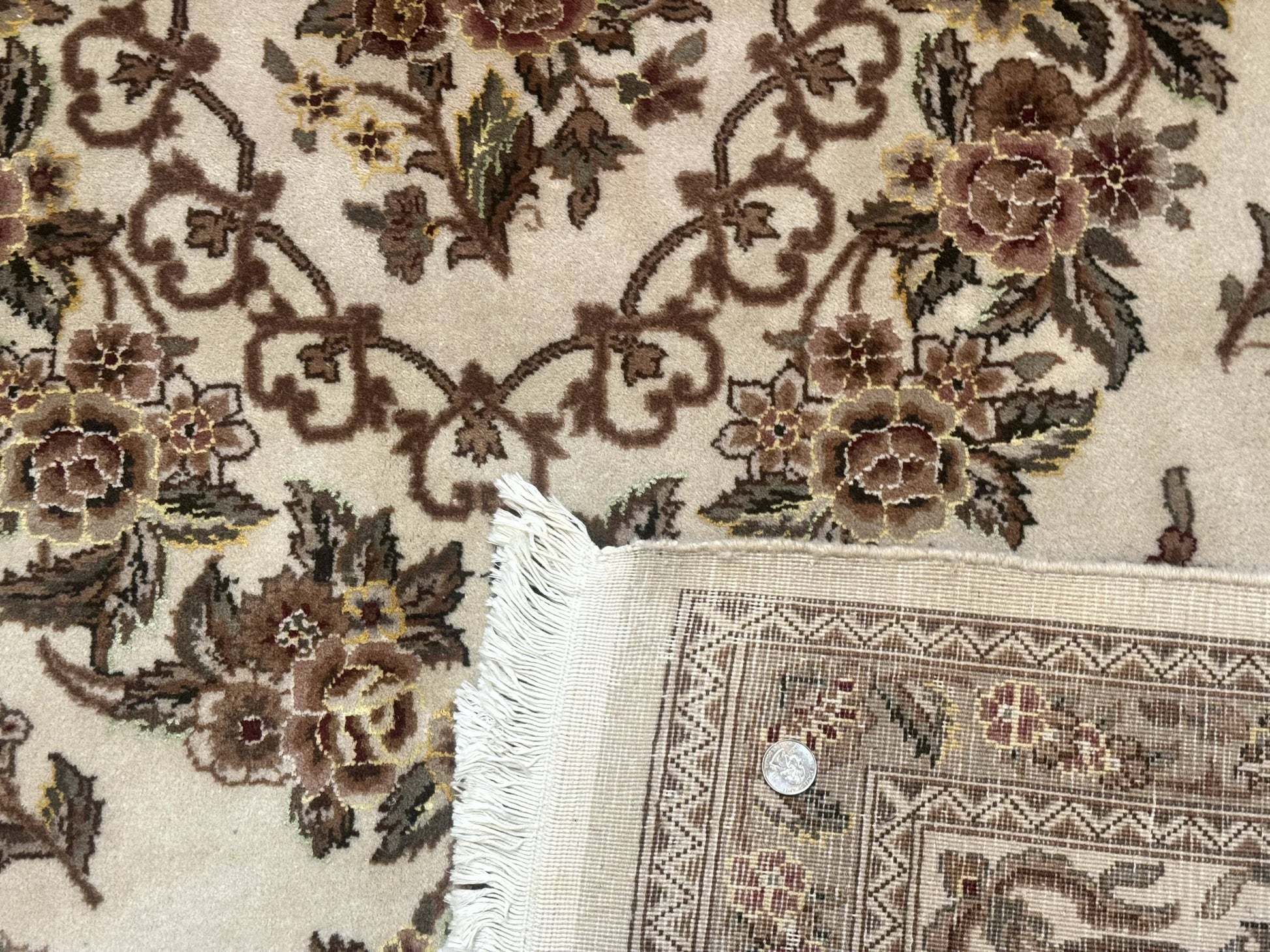 Sino Persian Rug 8x10, Floral, Elegant, Fine 225 KPSI, Beige, Wool & Silk - Nuvé