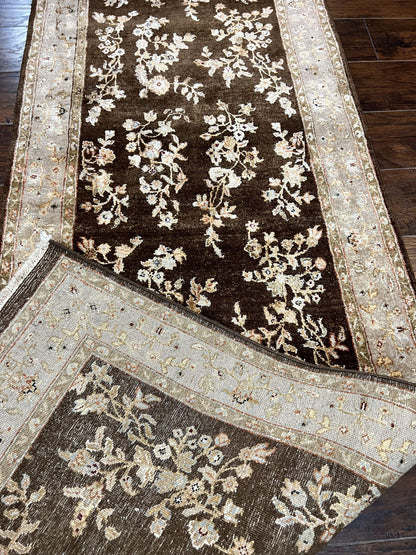 Peshawar Runner Rug 3 x 20, Wool Hand Knotted Vintage Pakistani Carpet, Brown & Taupe, Chobi Mahal Floral Rug, Extra Long Hallway Runner - Nuvé